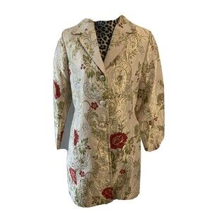 Apostrophe trench coat women size 12 gold collared floral button down